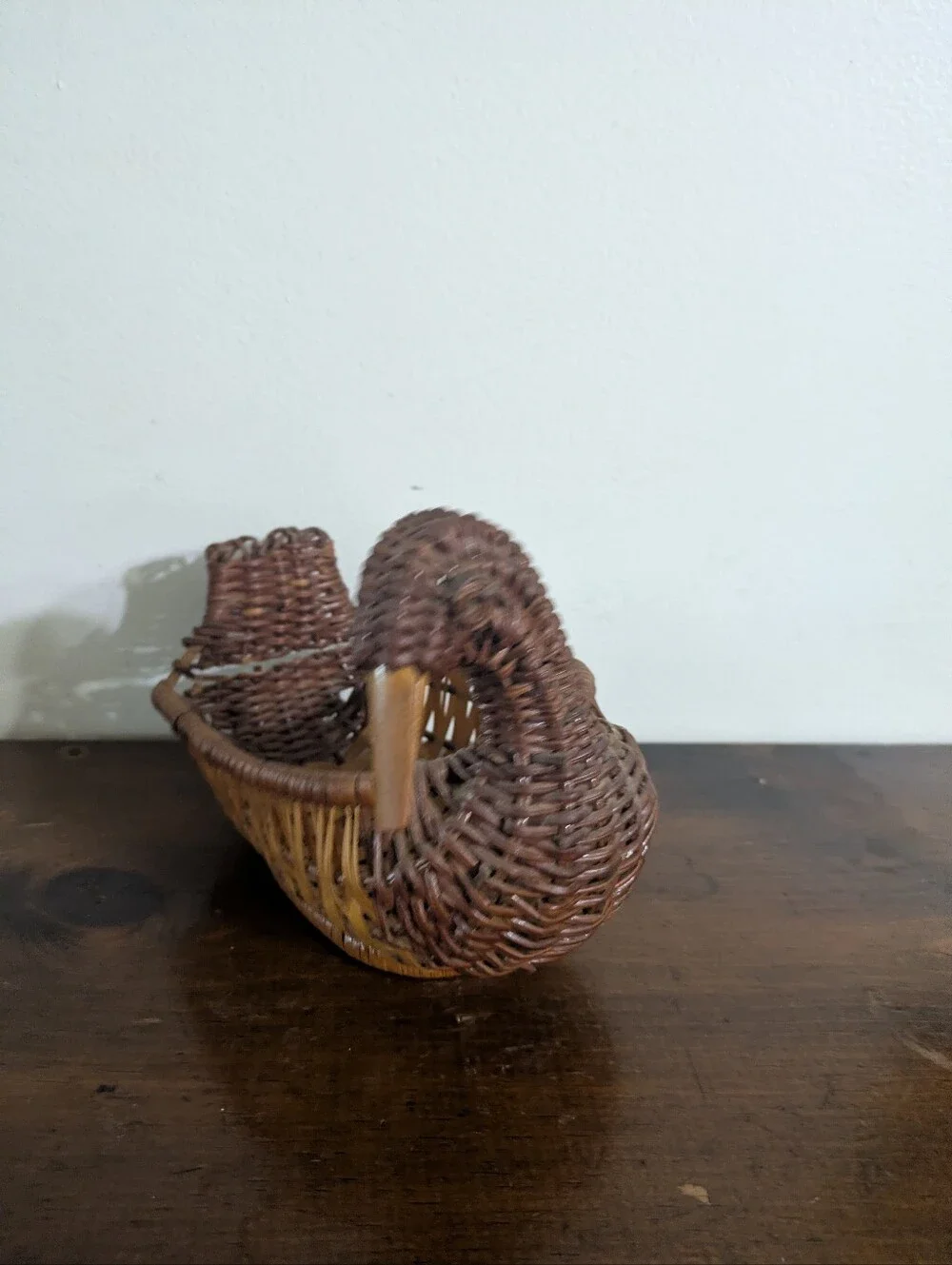 Vintage Woven Wicker Duck Basket | Rattan Boho Farmhouse Decor Cottagecore Farm